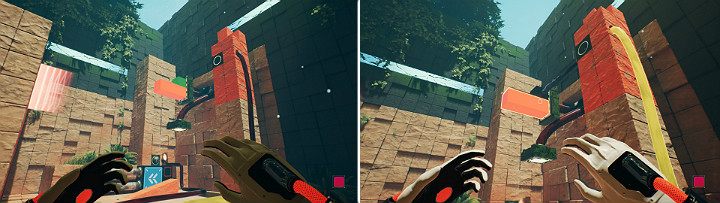 Create an orange cube on the upper panel, then place a green cube above it - QUBE 2 - Chapter 8 - The Fall of Man - Walkthrough - Q.U.B.E. 2 Game Guide