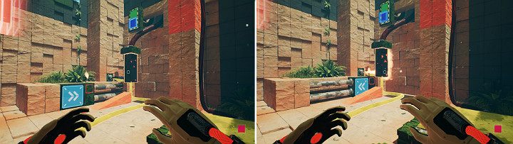 Stand on a large button on your left to cover the orange cube with oil - QUBE 2 - Chapter 8 - The Fall of Man - Walkthrough - Q.U.B.E. 2 Game Guide