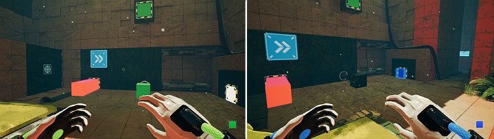 Use the upper panel to create a green cube and use the crane panel to create an orange cube - QUBE 2 - Chapter 8 - The Fall of Man - Walkthrough - Q.U.B.E. 2 Game Guide