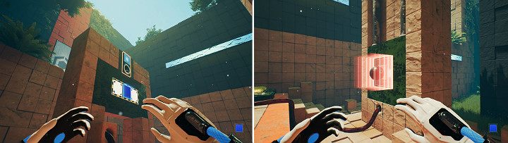 Create a blue cube on the wall panel, then create a sphere that will be intercepted by the magnet - QUBE 2 - Chapter 9 - Memories of God - Walkthrough - Q.U.B.E. 2 Game Guide