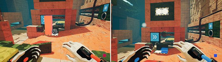 Once again create an orange cube on the bottom panel, but this time on the left side and release the ball from the wall panel - QUBE 2 - Chapter 9 - Memories of God - Walkthrough - Q.U.B.E. 2 Game Guide