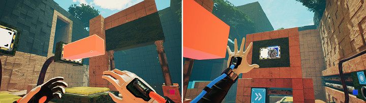 Look at one of the side panels and create an orange cube in the location shown in screenshot 1 - QUBE 2 - Chapter 9 - Memories of God - Walkthrough - Q.U.B.E. 2 Game Guide