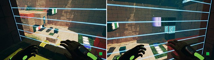 While standing on the button, create a green cube on the upper panel and release it so it falls on the ground and gets covered in oil - QUBE 2 - Chapter 9 - Memories of God - Walkthrough - Q.U.B.E. 2 Game Guide