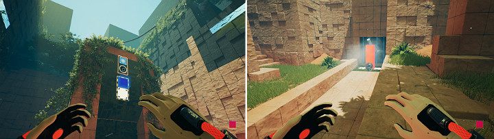 Turn to the upper panel and create a sphere that will be fired from the blue cube and will land next to the orange cube - QUBE 2 - Chapter 9 - Memories of God - Walkthrough - Q.U.B.E. 2 Game Guide