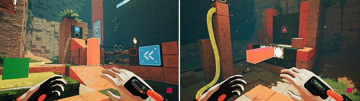 Once again, activate the oil dispenser, create an orange cube and release the sphere - QUBE 2 - Chapter 9 - Memories of God - Walkthrough - Q.U.B.E. 2 Game Guide