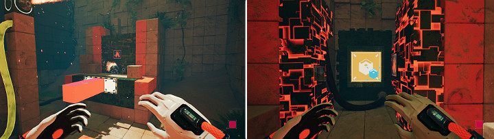 The sphere will cover some of the distance, get lit on fire, and then fall down on the orange cube and continue in the direction of the door unlocking access to the computer - QUBE 2 - Chapter 9 - Memories of God - Walkthrough - Q.U.B.E. 2 Game Guide