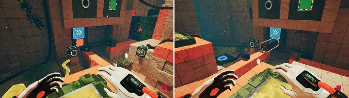 When the sphere gets covered with oil, create an orange cube and release it - QUBE 2 - Chapter 9 - Memories of God - Walkthrough - Q.U.B.E. 2 Game Guide