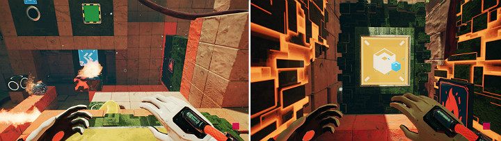 When the sphere has lit the orange cube on fire, activate the crane - QUBE 2 - Chapter 9 - Memories of God - Walkthrough - Q.U.B.E. 2 Game Guide