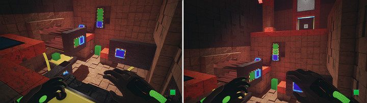 Make sure that the left side crane has been activated by green cube released from the left side of the panel (create a blue cube on the right side) - QUBE 2 - Chapter 10 - Uncomfortable Truths - Walkthrough - Q.U.B.E. 2 Game Guide