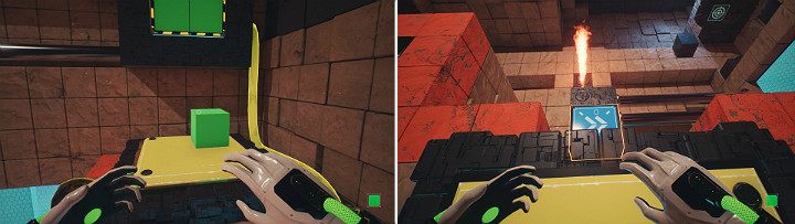 Release a green cube from the right side of the cranes panel to activate the button - QUBE 2 - Chapter 10 - Uncomfortable Truths - Walkthrough - Q.U.B.E. 2 Game Guide