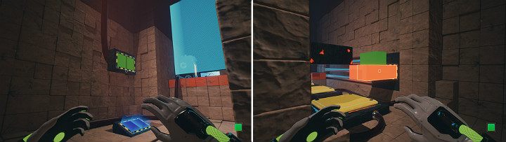 Create two green cubes on the upper panel and two blue cubes on the bottom panel - QUBE 2 - Chapter 10 - Uncomfortable Truths - Walkthrough - Q.U.B.E. 2 Game Guide