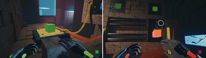 When the green cube makes it to the right location, the crane will move to the right - QUBE 2 - Chapter 10 - Uncomfortable Truths - Walkthrough - Q.U.B.E. 2 Game Guide