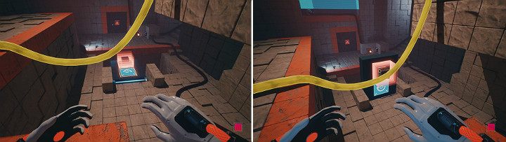 When the green cube gets attracted by the magnet, set the wall in a vertical position and change the magnet color to blue - QUBE 2 - Chapter 10 - Uncomfortable Truths - Walkthrough - Q.U.B.E. 2 Game Guide