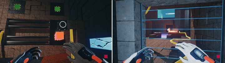 Once again, create a green cube on top of an orange cube and wait for both items to get covered by the oil - QUBE 2 - Chapter 10 - Uncomfortable Truths - Walkthrough - Q.U.B.E. 2 Game Guide