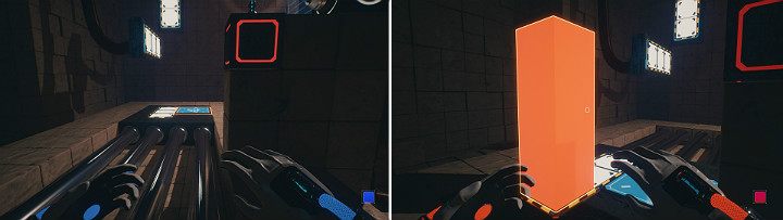 Activate the crane to move it to your side of the room and create an orange cube using the left side panel - QUBE 2 - Chapter 10 - Uncomfortable Truths - Walkthrough - Q.U.B.E. 2 Game Guide