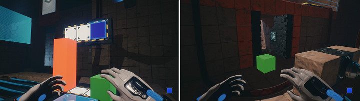 Create a blue cube on the right side of the panel and a second blue cube underneath the green one - QUBE 2 - Chapter 10 - Uncomfortable Truths - Walkthrough - Q.U.B.E. 2 Game Guide