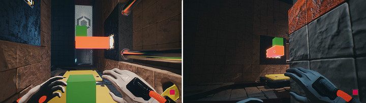 Delete the orange cube that is closer to you - the green one will fall on the button and move the crane - QUBE 2 - Chapter 10 - Uncomfortable Truths - Walkthrough - Q.U.B.E. 2 Game Guide