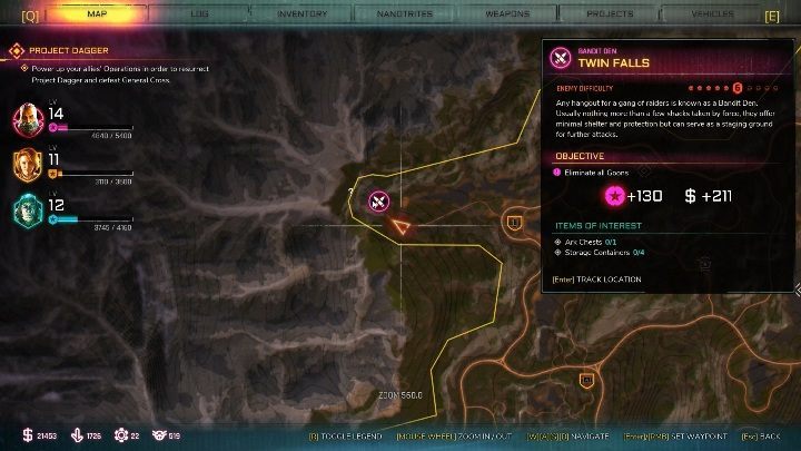 Twin Falls is located in the northwest, between two mountains - Bandit Dens in The Wilds - Rage 2 - Bandit Dens - Rage 2 Guide