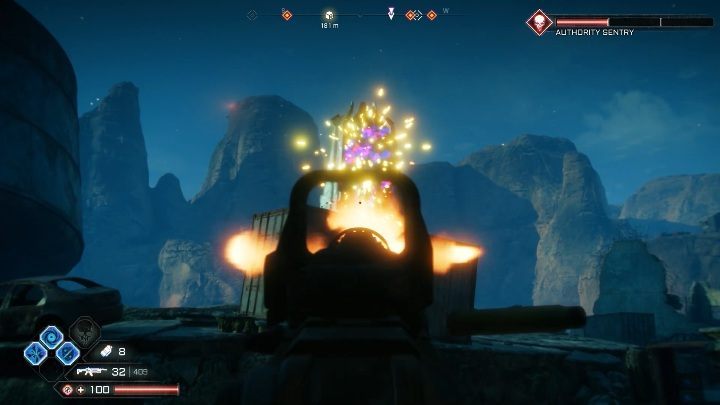 If you want to avoid Authority Sentry attacks you need to hide behind containers installed around this location - Authority Sentries in Torn Plains - Rage 2 - Authority Sentry - Rage 2 Guide