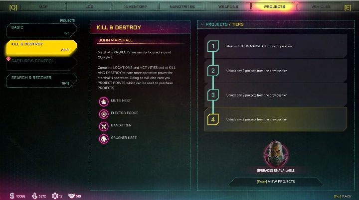 You develop John by performing activities such as - Projects of John Marshall in Rage 2 - Projects - Rage 2 Guide