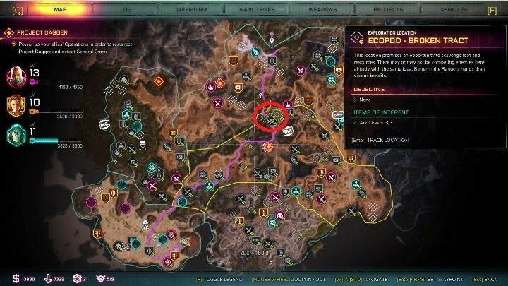 Ecopod - Broken Tract is located in the northern part of the location, near the Bandit Den - Ecocapsules Map | Rage 2 - World Atlas - Rage 2 Guide