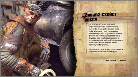 Youll learn from him that the parts were stolen by bandits from the Wasted Garage and you have to get them back - The Missing Parts/Find the Buggy Parts - p. 1 | Main missions - Main missions - Rage Game Guide & Walkthrough