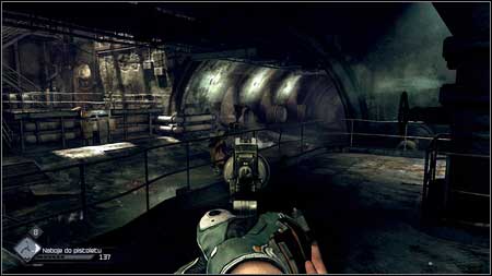 The best way to defeat them is to stay behind the railing and shoot Mutants when they try to go over it - Ark Area Sewers | Side missions - Side missions - Rage Game Guide & Walkthrough