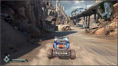 The drone hovers in the air east from the Mutant Bash TV arena - Wasteland - p. 1 | Vehicle jumps - Vehicle jumps - Rage Game Guide & Walkthrough