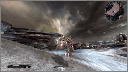 Drive below it and then using your boost jump from the dune on the left side - Eastern Wasteland | Vehicle jumps - Vehicle jumps - Rage Game Guide & Walkthrough