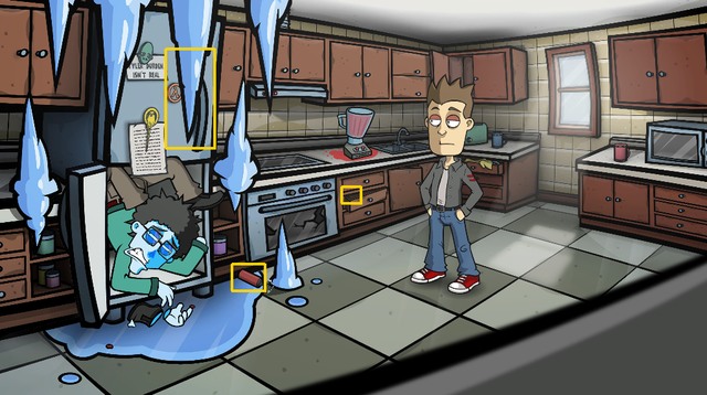 Back to the kitchen and combine the spray air freshener with matchbox - Escape from Matts flat - Day 3 - Monday: Mortimers dungeon - Randals Monday - Game Guide and Walkthrough