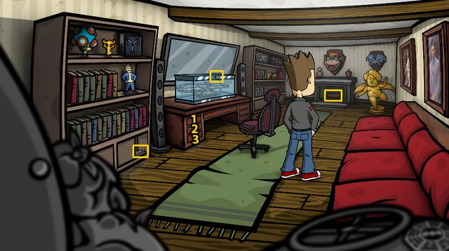 Close to the fireplace - Steal Mortimers miniature - Day 3 - Monday: Mortimers dungeon - Randals Monday - Game Guide and Walkthrough