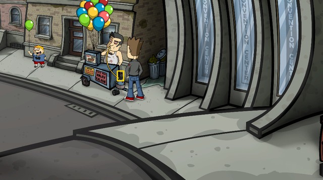 Chat again with the vendor (about the kid), and when he puts the pipe into his mouth, turn on the valve - Get the partys accessories - Day 5 - Monday: Till the magnumatic do us part - Randals Monday - Game Guide and Walkthrough