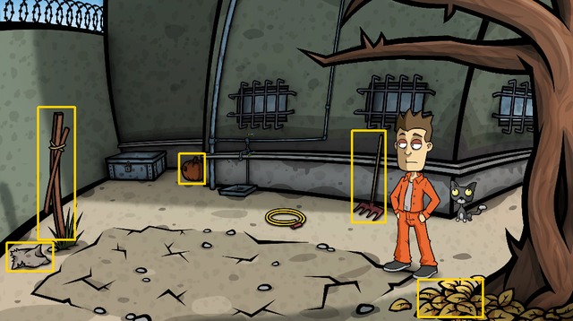 Take a sack (on the left) and some of the dry leaves (under the tree on the right) - Get the fertilizer - Day 6 - Monday: You smoke? No thanks Im trying to quit - Randals Monday - Game Guide and Walkthrough