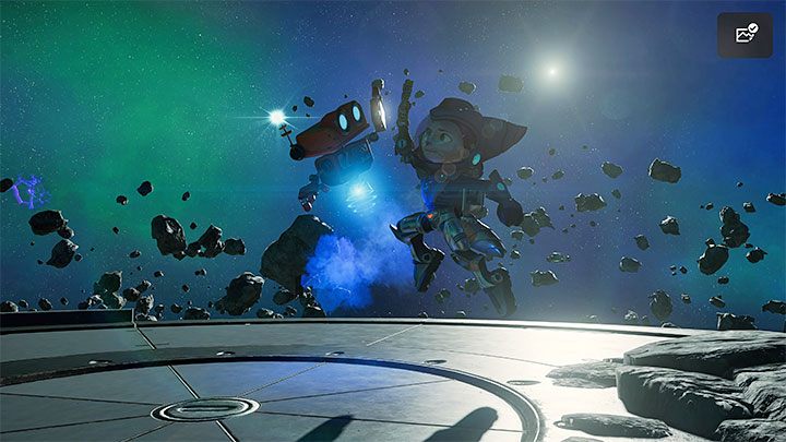 Releasing L1 catapults the character to a small platform located north of here - Ratchet & Clank Rift Apart: Scarstu Debris Field - collectibles, list, map - Secrets and Collectibles - Ratchet & Clank Rift Apart Guide