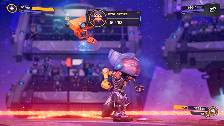 The Spybot is the reward for completing the Vroom Around round of the Gold Cup - Ratchet & Clank Rift Apart: Scarstu Debris Field - collectibles, list, map - Secrets and Collectibles - Ratchet & Clank Rift Apart Guide