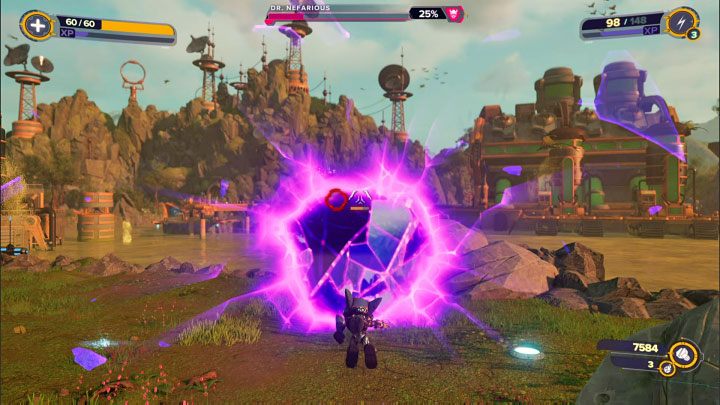 Don't forget to destroy nearby crates in order to renew your health and ammunition supplies - Ratchet & Clank Rift Apart: Doctor Nefarious, return to the Arena - how to defeat the boss? - Bosses - Ratchet & Clank Rift Apart Guide