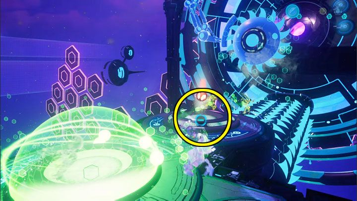 Return to the left path, pull the lift sphere towards you and place it in the slot in the image above - Ratchet & Clank Rift Apart: Repairing the anomaly and getting to the drill - walkthrough - Blizar Prime - Ratchet & Clank Rift Apart Guide