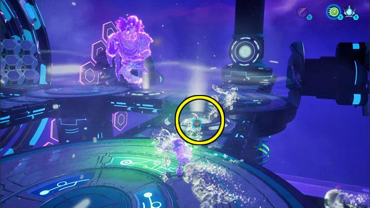 Go a bit further along the projection path and place the speed sphere in the slot from the picture - it is located between one of the fans and the crusher - Ratchet & Clank Rift Apart: Repairing the anomaly and getting to the drill - walkthrough - Blizar Prime - Ratchet & Clank Rift Apart Guide