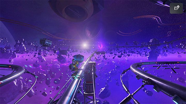 You can explore both side rails to find new destructible crates - Ratchet & Clank Rift Apart: Repairing the anomaly and getting to the drill - walkthrough - Blizar Prime - Ratchet & Clank Rift Apart Guide