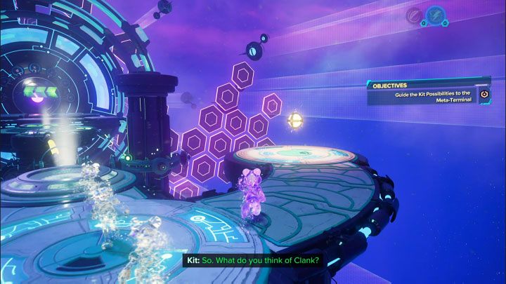 Start by going straight ahead from your starting point and picking up an Electric Sphere - Ratchet & Clank Rift Apart: Kit, Return to Sargasso - puzzle guide, list - Clank and Kit Riddles - Ratchet & Clank Rift Apart Guide