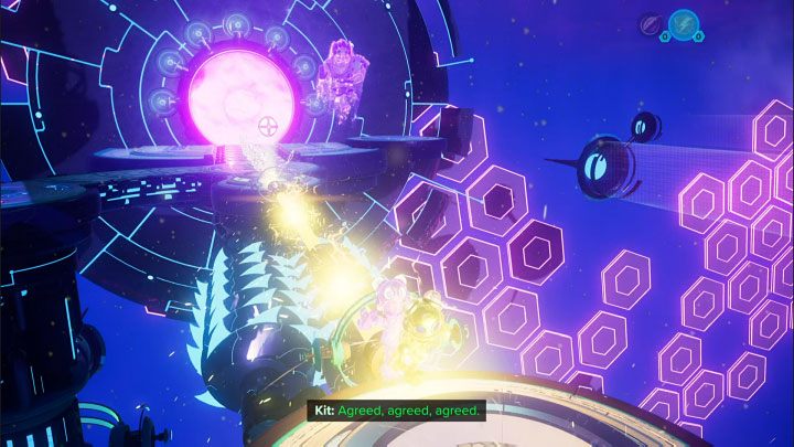Use the Electric Sphere right away on the left slot and touch the cable to transport Kit to the next part of the location - Ratchet & Clank Rift Apart: Kit, Return to Sargasso - puzzle guide, list - Clank and Kit Riddles - Ratchet & Clank Rift Apart Guide