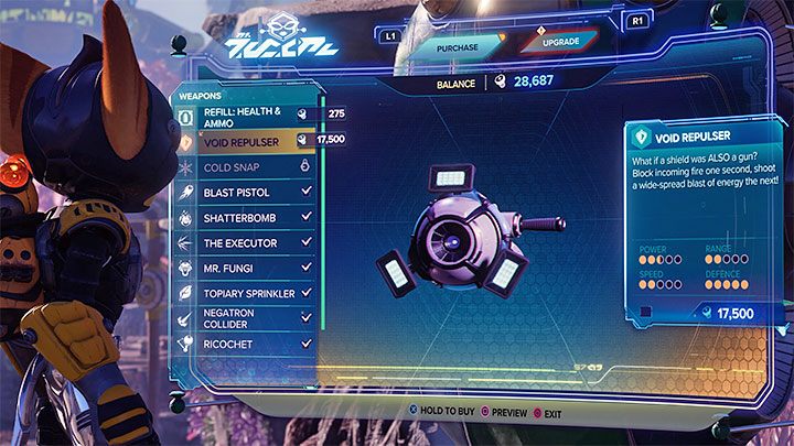 The Void Repulser costs 17500 bolts - Ratchet & Clank Rift Apart: Weapons - List - Basics - Ratchet & Clank Rift Apart Guide