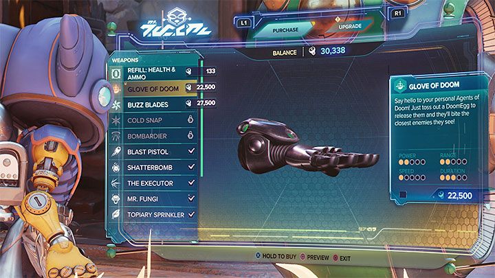 The Glove of Doom costs 22500 bolts - Ratchet & Clank Rift Apart: Weapons - List - Basics - Ratchet & Clank Rift Apart Guide
