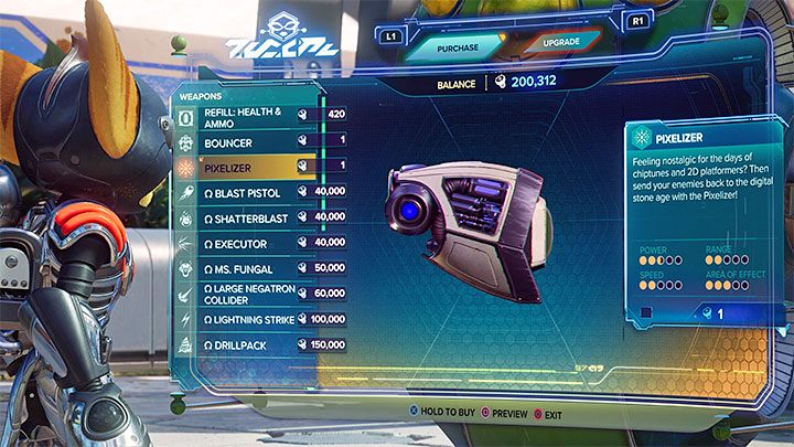 The Pixelizer is only available in Challenge Mode, which is the New Game Plus mode unlocked after completing the main storyline - Ratchet & Clank Rift Apart: Weapons - List - Basics - Ratchet & Clank Rift Apart Guide