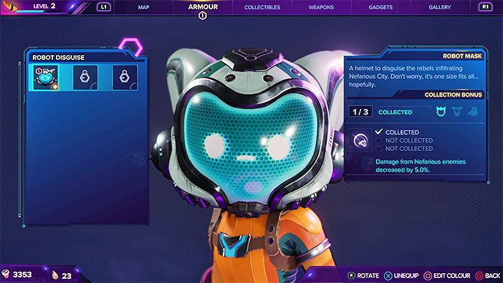 At the very end of the path you will find a unique secret - a Robot Disguise Helmet - Ratchet & Clank Rift Apart: Club Nefarious - walkthrough - Nefarious City - Ratchet & Clank Rift Apart Guide