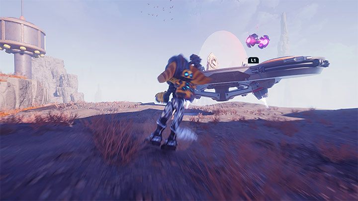 After you bounce off the ramp, you should shorten the distance to the fleeing UFO - Ratchet & Clank Rift Apart: Gaining Lombax Lore - walkthrough, shrines - Savali - Ratchet & Clank Rift Apart Guide
