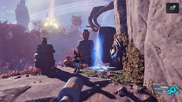 You will reach a rock ledge with a shrine - Ratchet & Clank Rift Apart: Gaining Lombax Lore - walkthrough, shrines - Savali - Ratchet & Clank Rift Apart Guide