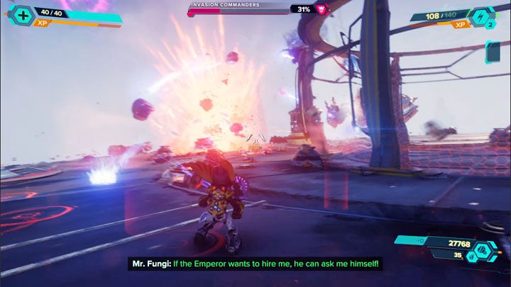 Once one of the commanders dies on the battlefield, the battle will become much easier, as you will only have one main enemy to attack - Ratchet & Clank Rift Apart: Accessing the Archives - walkthrough - Savali - Ratchet & Clank Rift Apart Guide