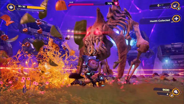 Sue can also fiercely charge at you - Ratchet & Clank Rift Apart: Sue, Scarstu Debris Field - how to defeat? - Bosses - Ratchet & Clank Rift Apart Guide