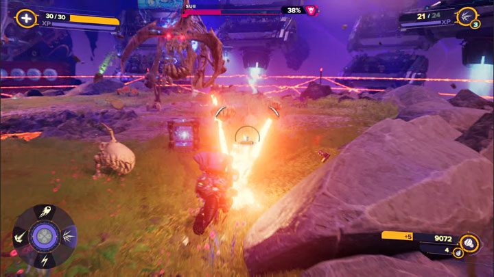 The boss is able to send smaller monsters after the hero - Ratchet & Clank Rift Apart: Sue, Scarstu Debris Field - how to defeat? - Bosses - Ratchet & Clank Rift Apart Guide